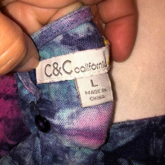 C&C California Tie Dye Top Large Womens Blue Pink Linen Blend Dolman Sleeves - Picture 4 of 8